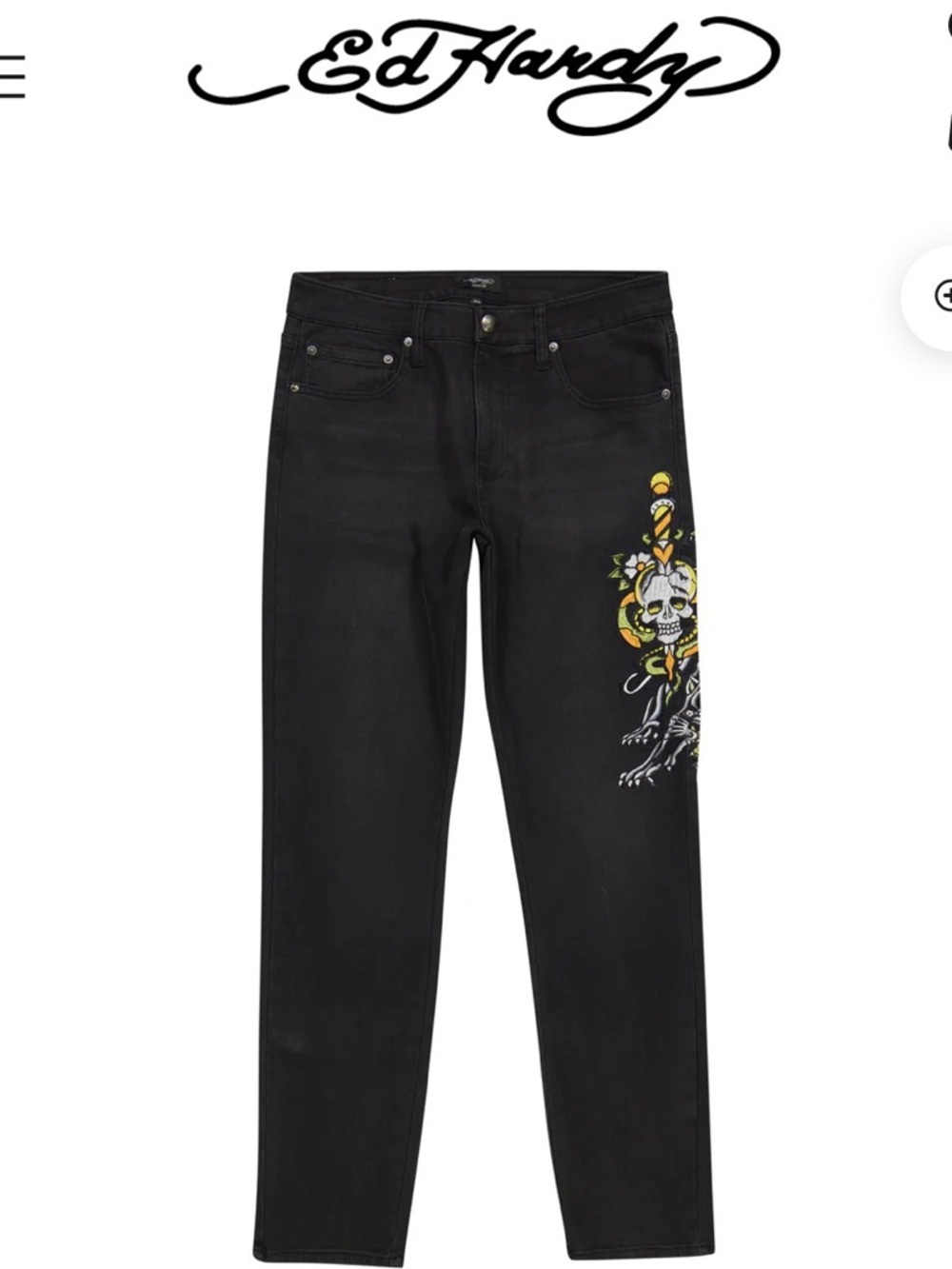 Ed Hardy Dagger Skull Slim Taper Black Jeans 36
